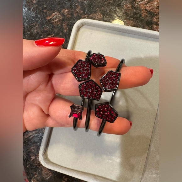 Guess Gunmetal & Ruby Bangle Cuff Bracelet Set - Picture 3 of 9